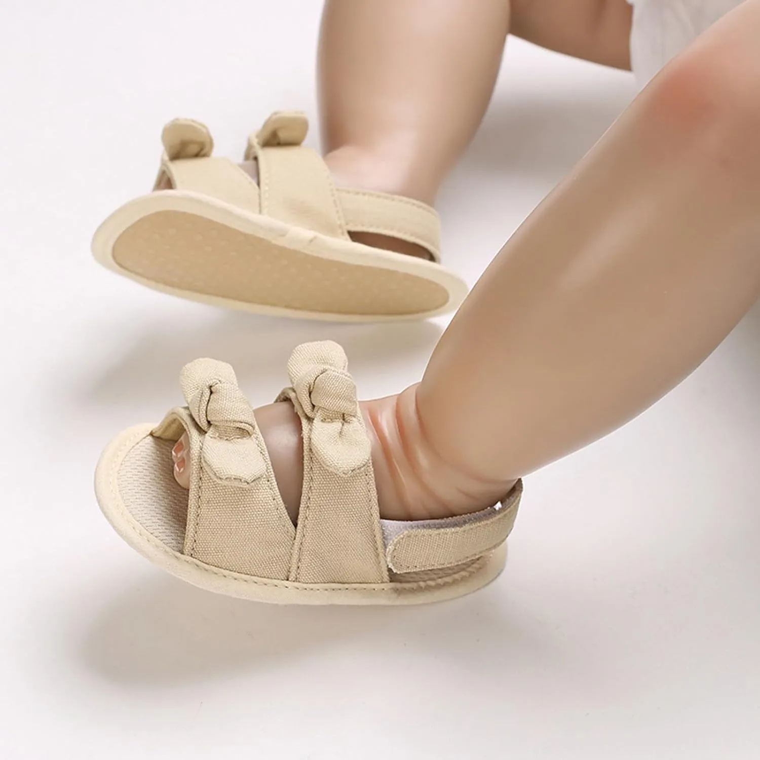 Baby Sandals Kids Solid Color Bowknot Canvas Shoes Children Open Toe Lightweight Soft Sole Sneakers for Daily