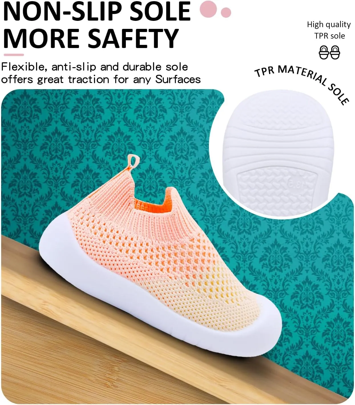 Baby Shoes Boys Girls Breathable Mesh First Walking Shoes Kids Lightweight Toddler Slip On Indoor Floor Slipper Cotton Sneakers