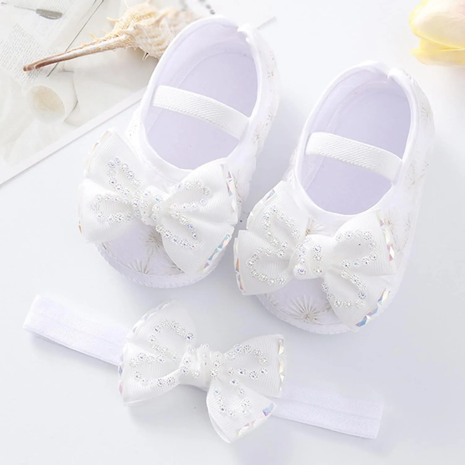 Baby Shoes Fashion Soft Sole Toddler Shoes Pearl Dress Flower Princess Shoes Toddler Shoes Baby Snow Boots (White, 4.5 Infant)