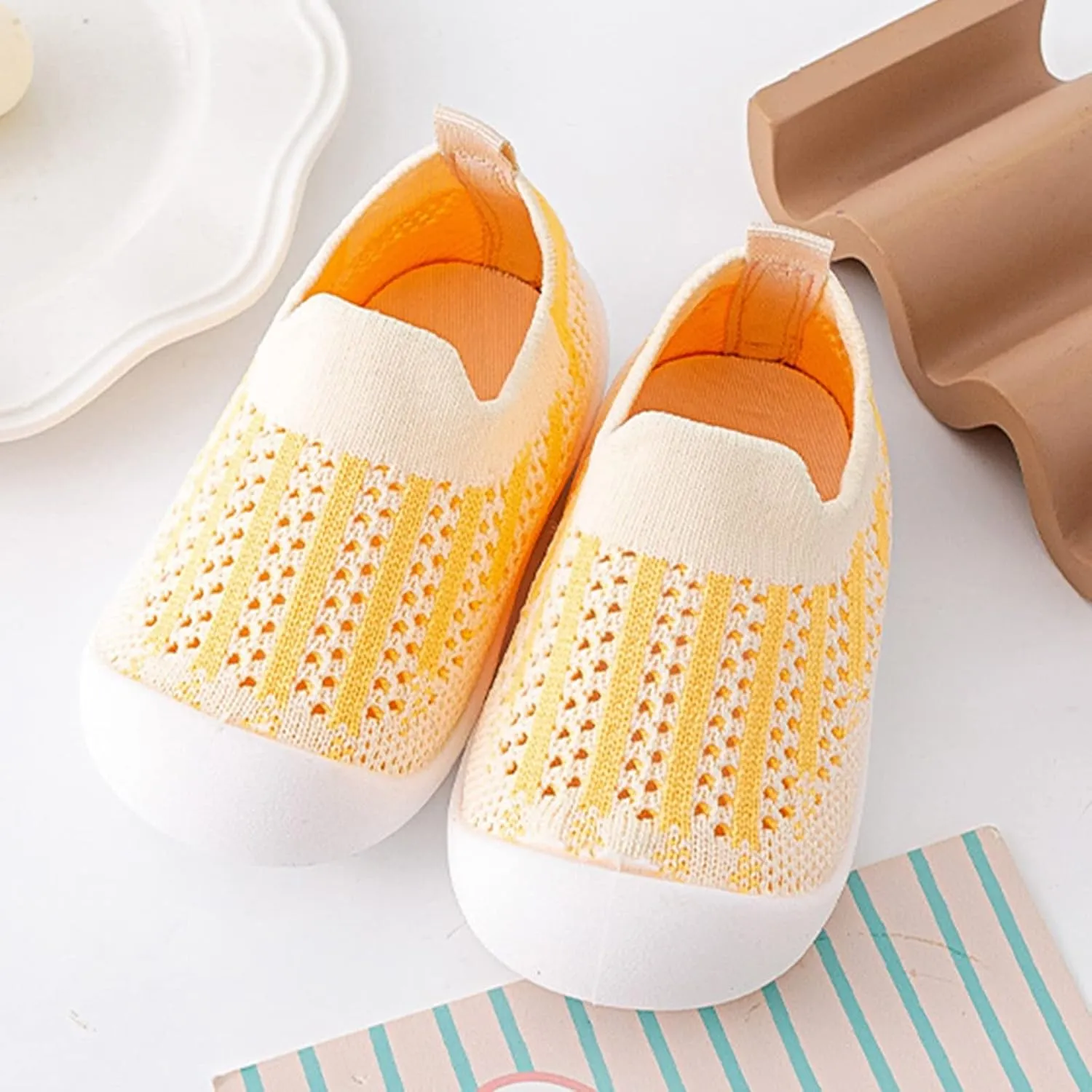 Baby Toddler First Walking Non-Skid Shoes Infant Boys Girls Soft Sole Summer Breathable Knitted Mesh Socks Shoes Slip-on Slippers (Yellow, 9 Months)