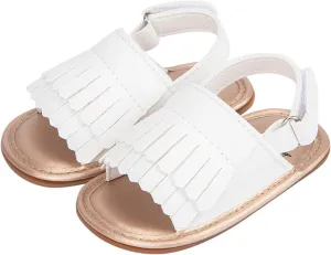 Baby Toddler Sandals Infant Girls Boys Shoes Newborn First Walkers Crib Shoes Non-Slip Soft Sole Flat (White, 5 Infant)