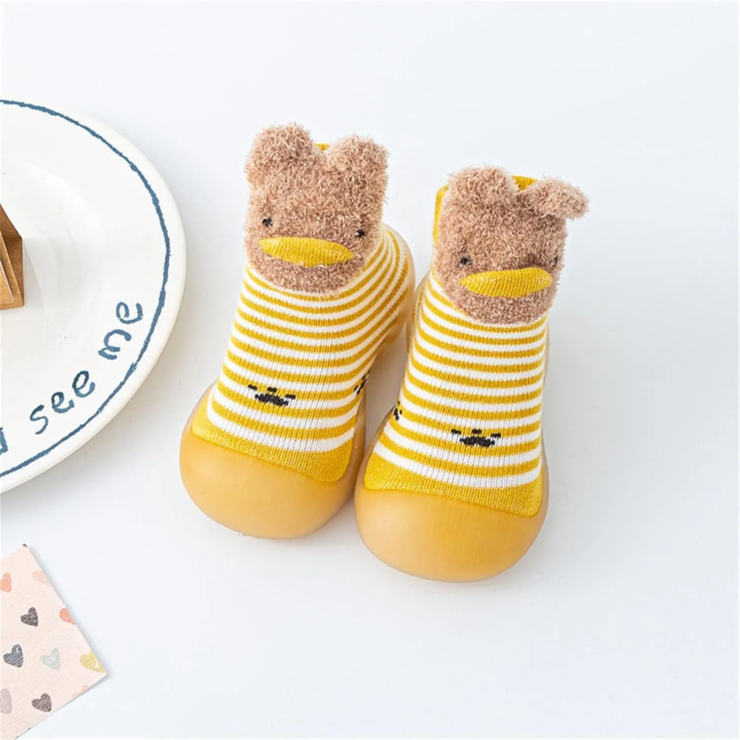 Baby Toddler Sock Shoes Non-Skid Slipper Soft Sole Breathable Cotton Spring Autumn Walking Shoes for Infant Girls Boys (Yellow-01, 18-24Months)