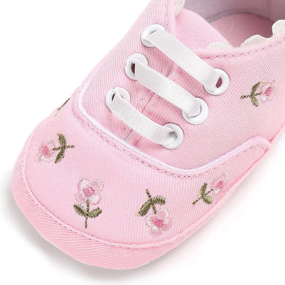 Boys Dress Shoes Size 4 Baby Girls Sole Infant Crib Shoes Floral Canvas Soft Anti-Slip Walking Sneakers Baby