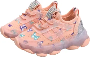 Boys Girls Butterfly Prints LED Light Shoes Daddy Shoes Lacing Breathable Mesh Soft Soles Kids Shoes