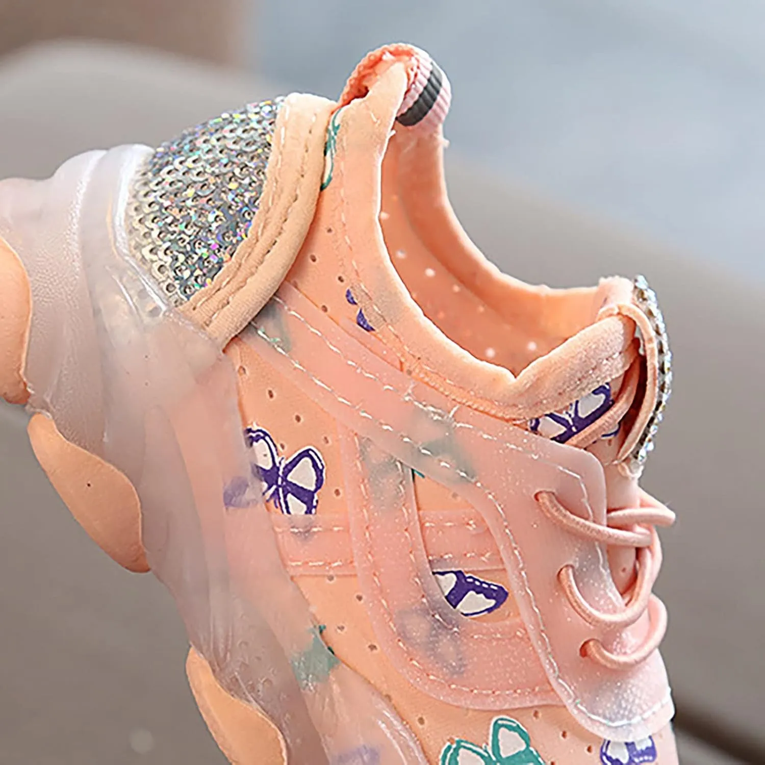Boys Girls Butterfly Prints LED Light Shoes Daddy Shoes Lacing Breathable Mesh Soft Soles Kids Shoes