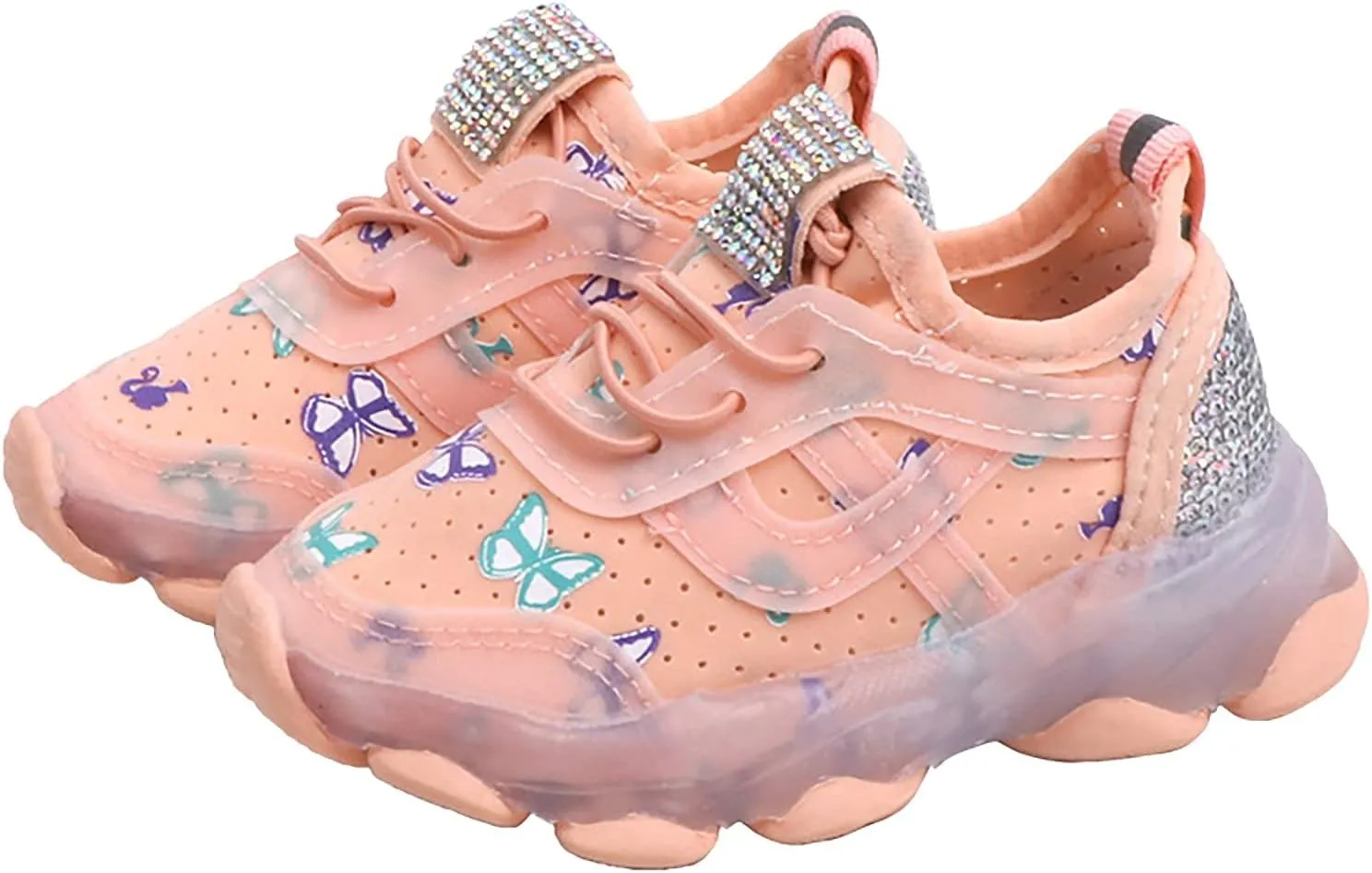 Boys Girls Butterfly Prints LED Light Shoes Daddy Shoes Lacing Breathable Mesh Soft Soles Kids Shoes