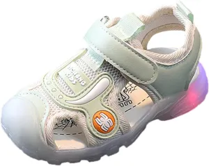 Boys Girls Light Up LED Sandals Kids Baby Fashion Casual Half Open Toe Shiny Shoes Soft Sole Girls Wide Sandals Size 13