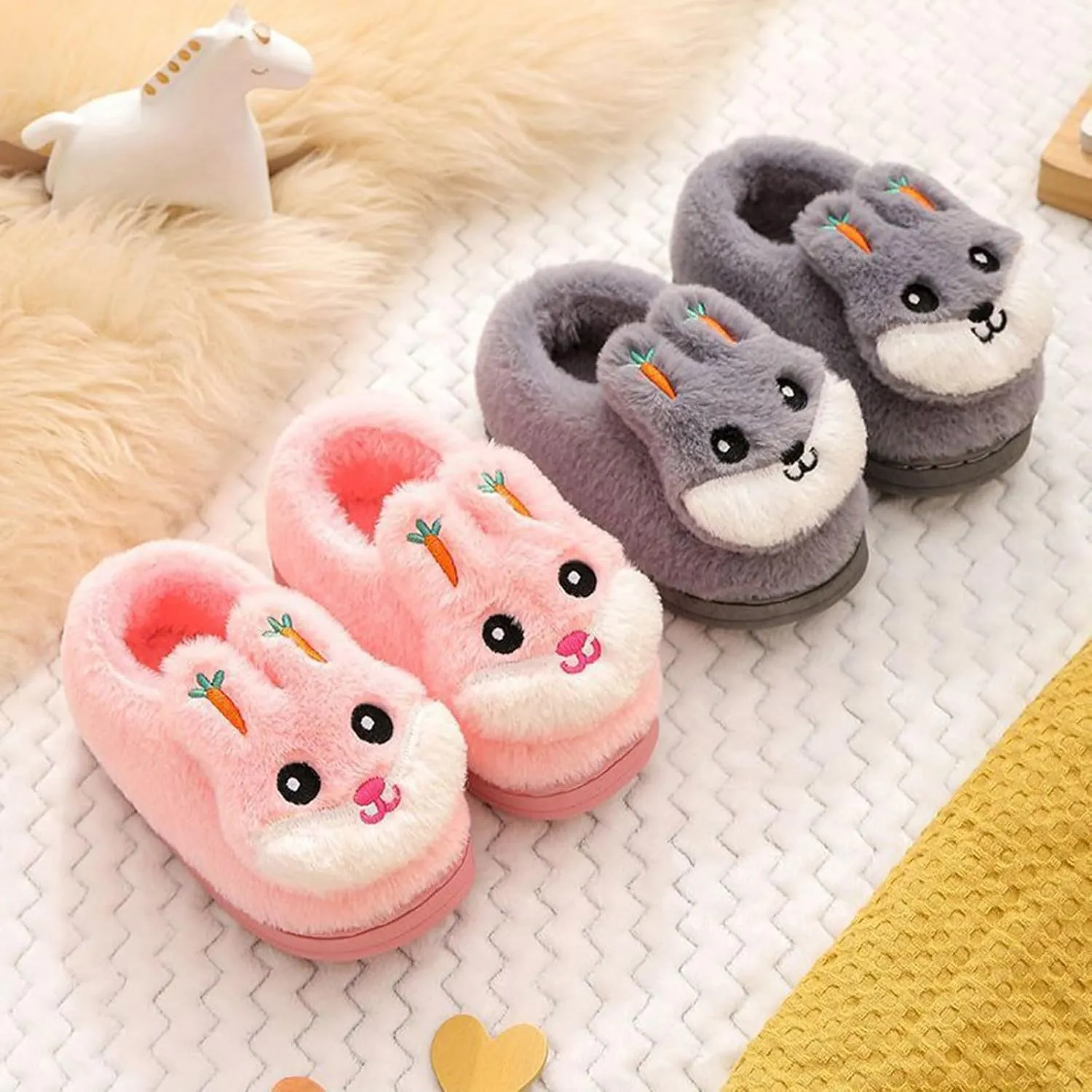 Boys Girls Plush House Slippers Cozy Furry Slippers Winter Warm Fur Lined Indoor House Home Shoes Winter House Shoes