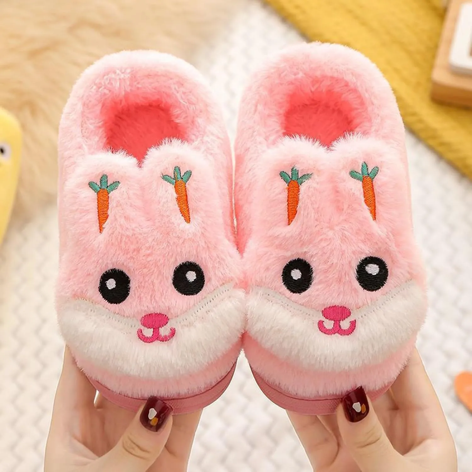 Boys Girls Plush House Slippers Cozy Furry Slippers Winter Warm Fur Lined Indoor House Home Shoes Winter House Shoes