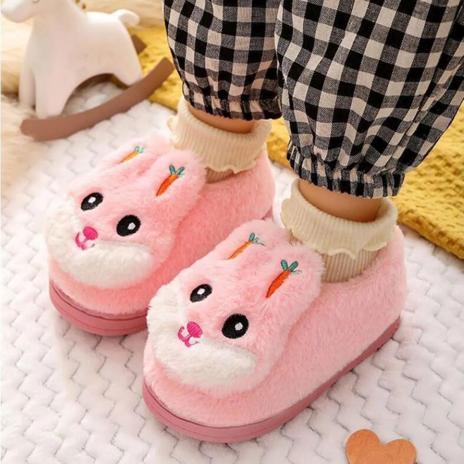 Boys Girls Plush House Slippers Cozy Furry Slippers Winter Warm Fur Lined Indoor House Home Shoes Winter House Shoes