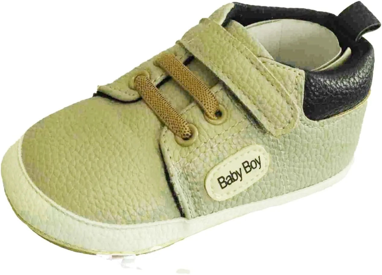 Boy's Non-Slip Rubber Sole Shoes with Strechable Decorative Lace & Adjustable Strap PU Leather Shoes