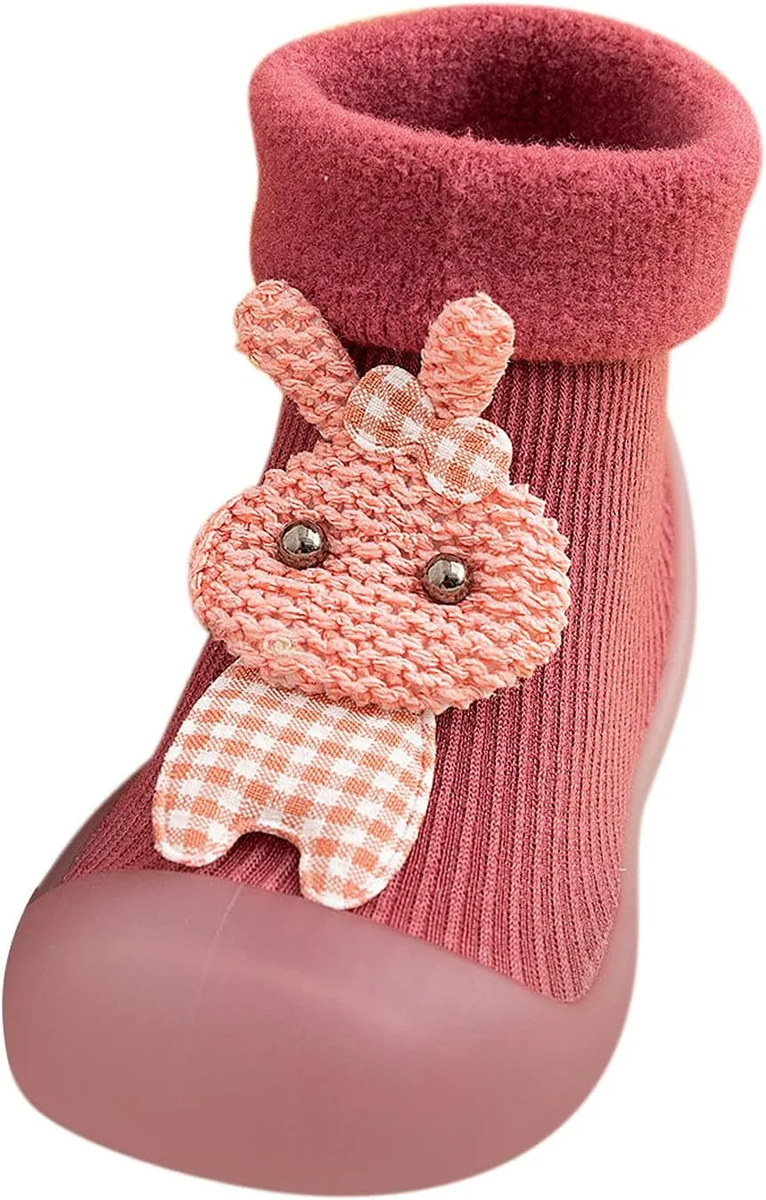 Boys Slip on Shoe Kids Toddler Baby Boys Girls Solid Warm Knit Soft Sole Rubber Shoes Socks Slipper Stocking Infant Wrestling Shoes