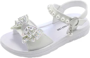 Child and Toddler Baby Girls Shoes Soft Sole Anti Slip Shoes Outdoor Bowknot Sandals Summer (White, 29 Little Child)