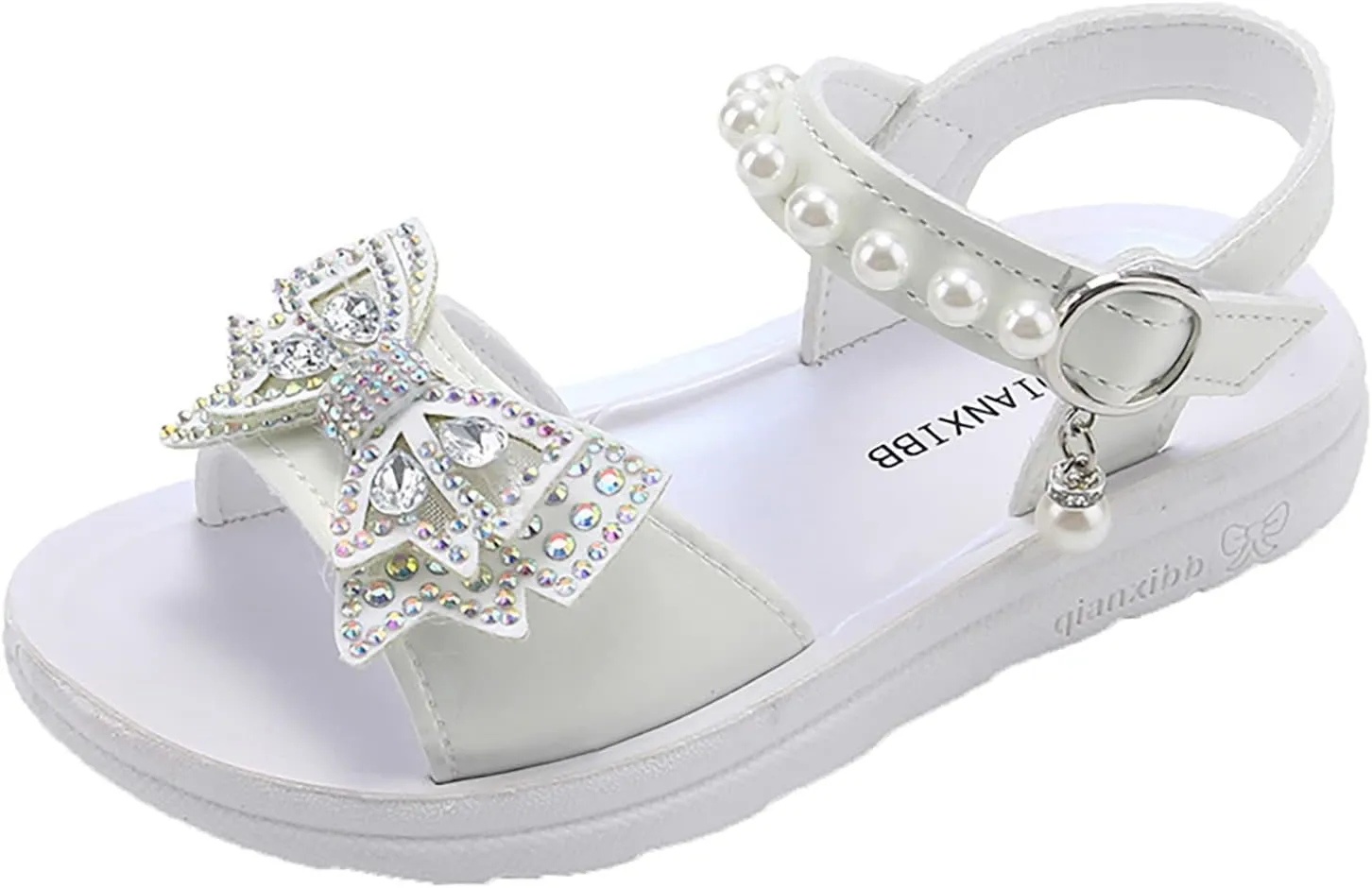 Child and Toddler Baby Girls Shoes Soft Sole Anti Slip Shoes Outdoor Bowknot Sandals Summer (White, 29 Little Child)