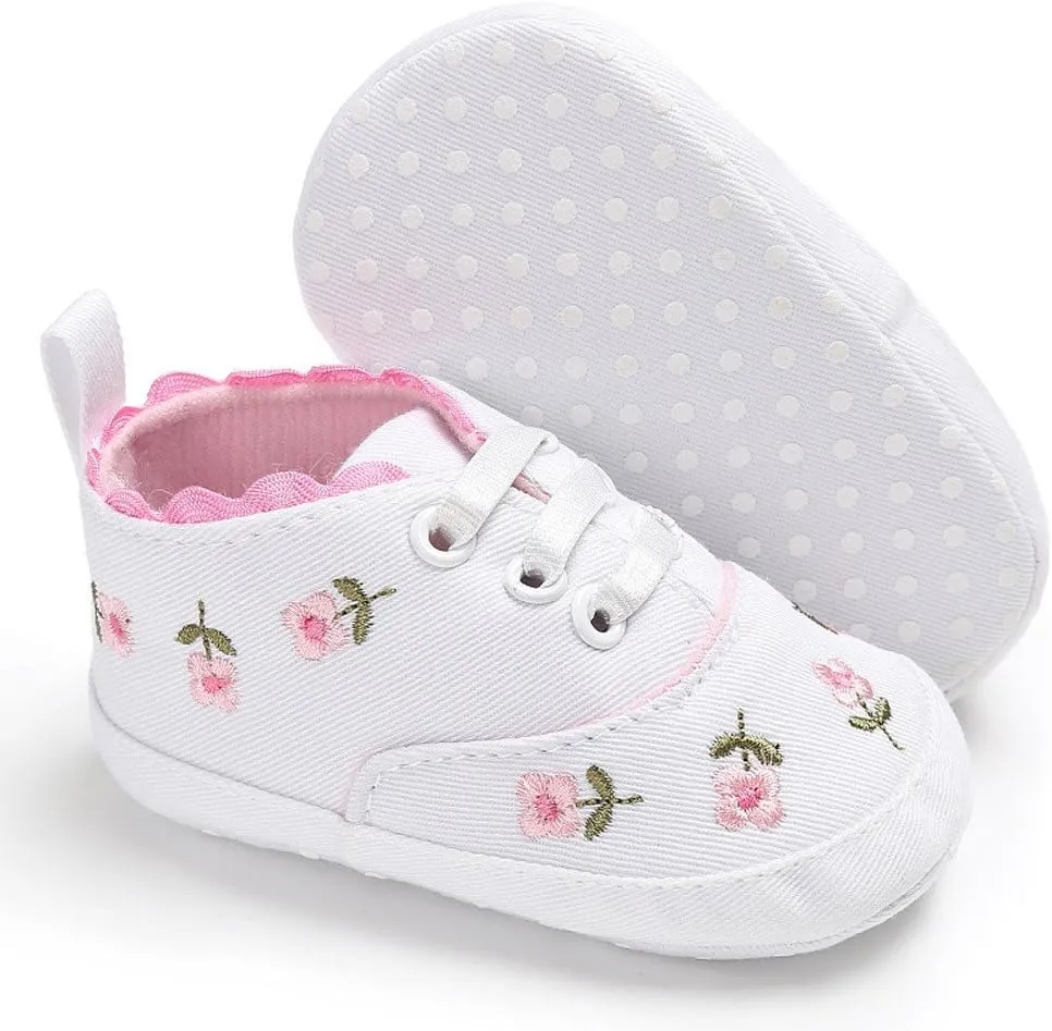 Children Sport Shoes Infant Shoes Crib Sole Sneakers Baby Canvas Anti-Slip Soft Floral Girls Baby Shoes for 0-18Months
