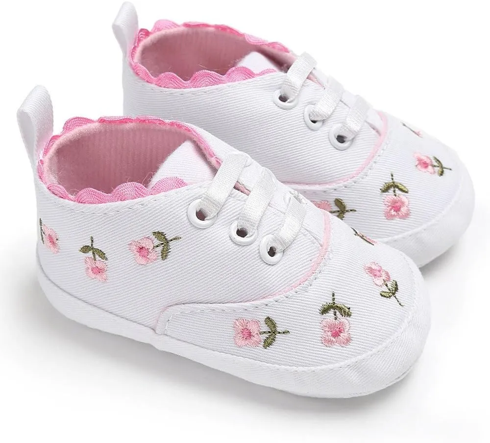 Children Sport Shoes Infant Shoes Crib Sole Sneakers Baby Canvas Anti-Slip Soft Floral Girls Baby Shoes for 0-18Months