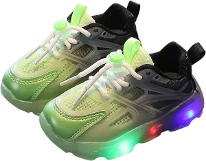 Children's Sneakers Color Gradient LED Light Shoes Dad Shoes Lace Up Soft Soles Toddler Shoes Size 8 (Green, 6.5 Infant)