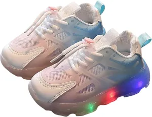 Children's Sneakers Color Gradient LED Light Shoes Dad Shoes Lace Up Soft Soles Toddler Shoes Size 8 (White, 6 Infant)