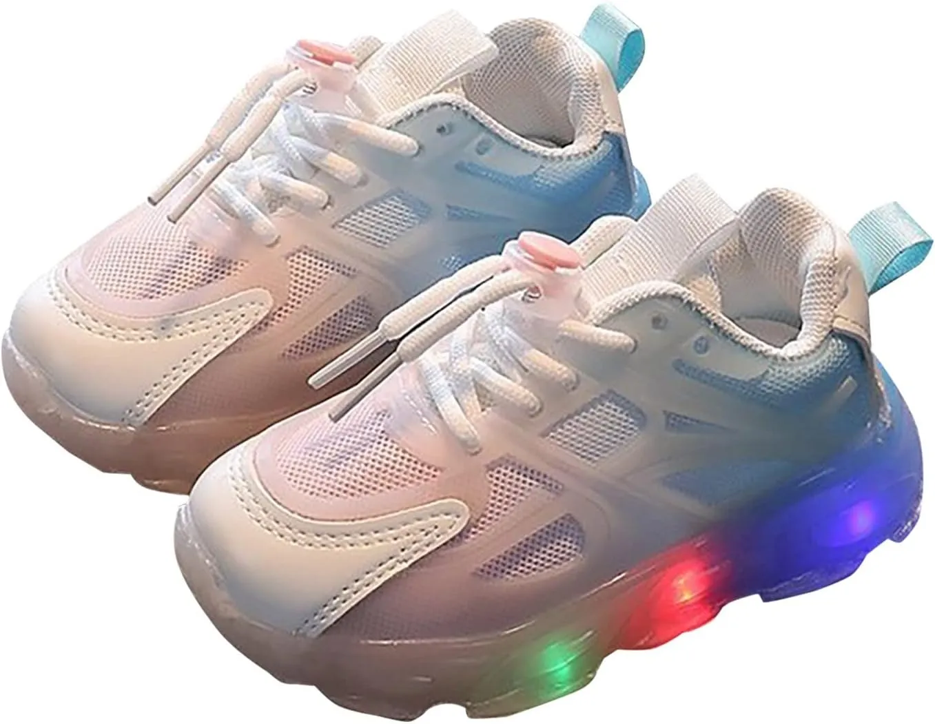 Children's Sneakers Color Gradient LED Light Shoes Dad Shoes Lace Up Soft Soles Toddler Shoes Size 8 (White, 6 Infant)