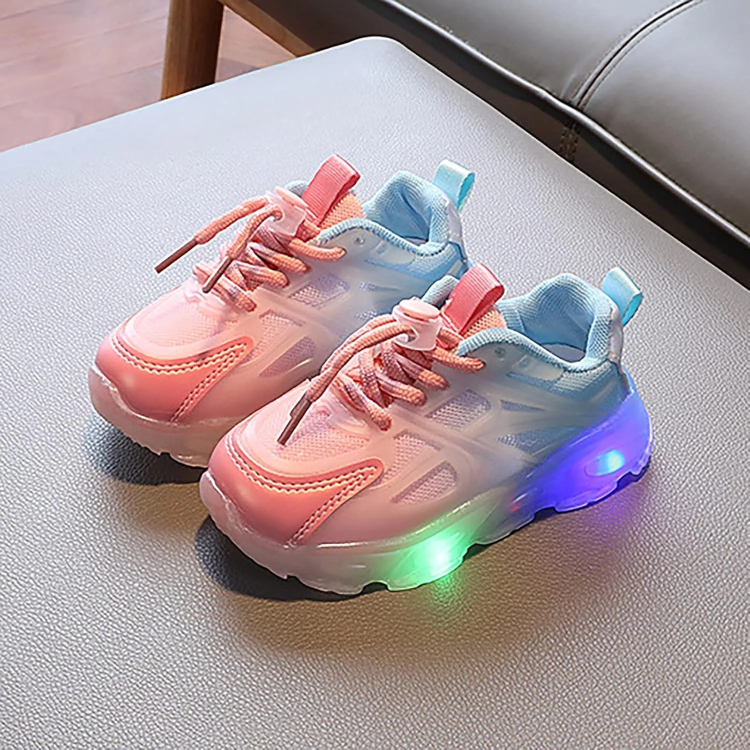 Children's Sneakers Color Gradient LED Light Shoes Dad Shoes Soft Soles Baby Shoes Size 4