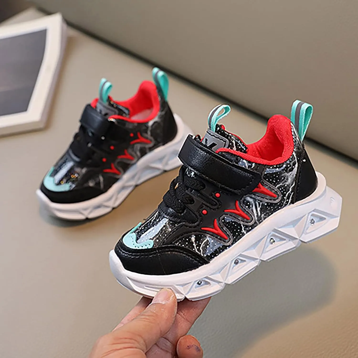 Children's Sneakers LED Charged Breathable Soft Sole Strap Collision Color Toddler Shoes Unisex Sneakers Shoes