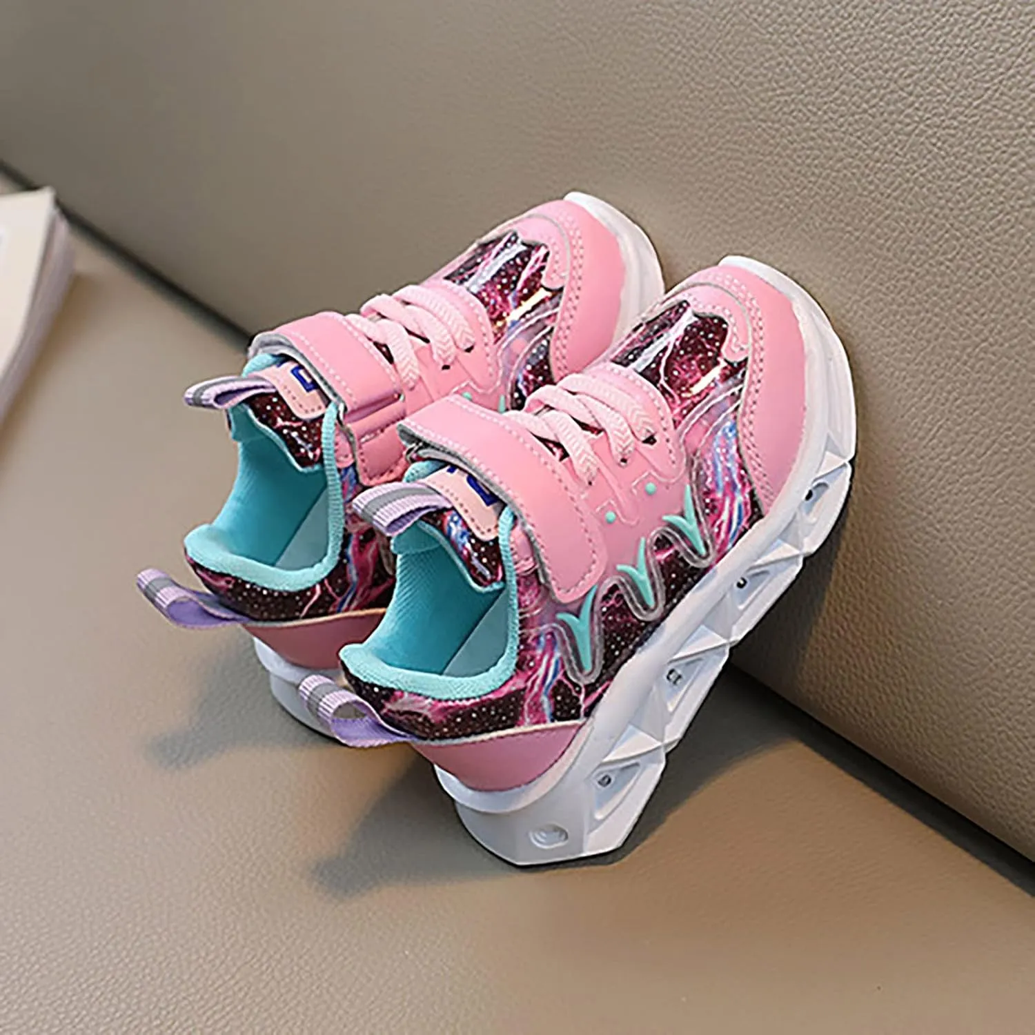 Children's Sneakers LED Charged Breathable Soft Sole Strap Collision Color Toddler Shoes Unisex Sneakers Shoes