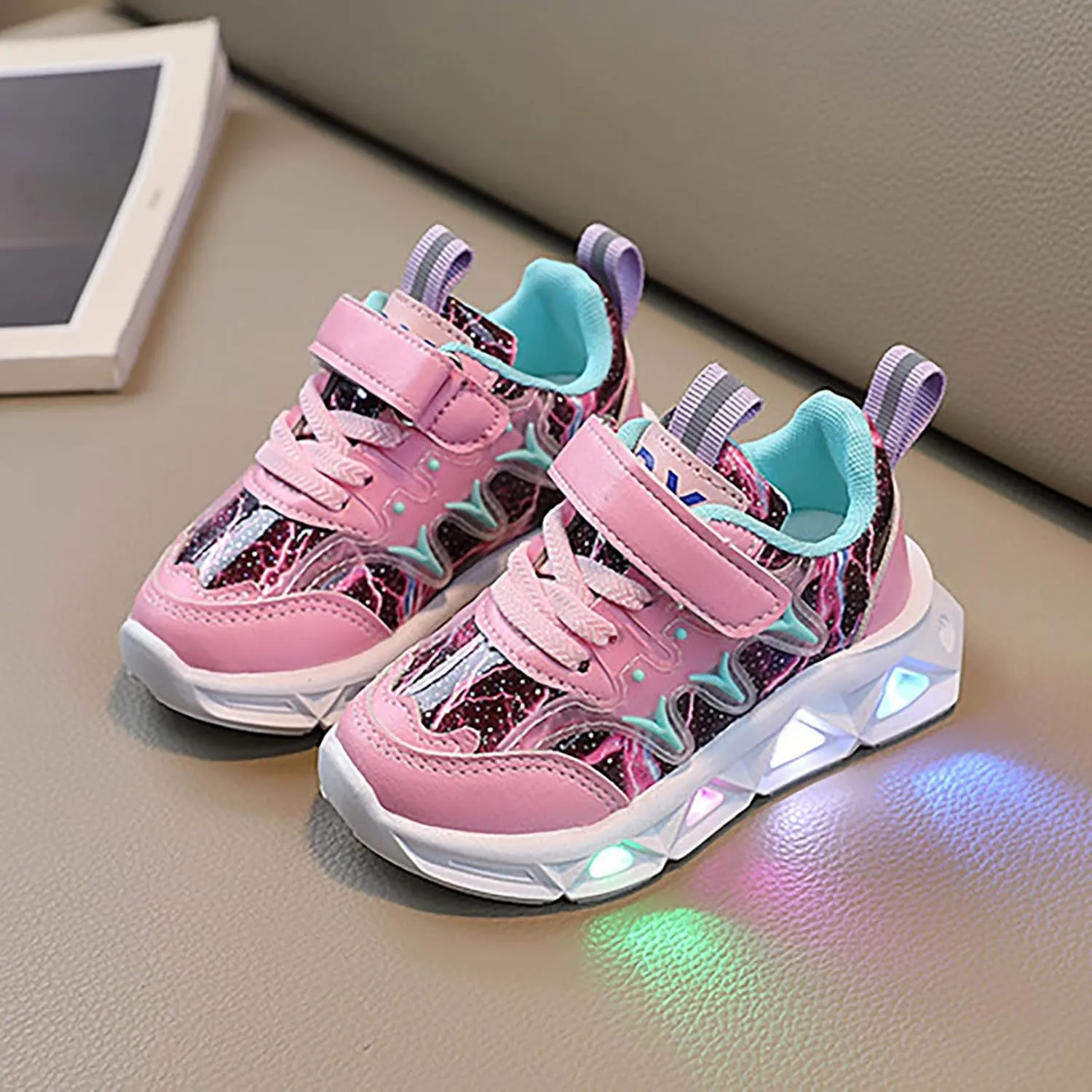 Children's Sneakers LED Charged Breathable Soft Sole Strap Collision Color Toddler Shoes Unisex Sneakers Shoes