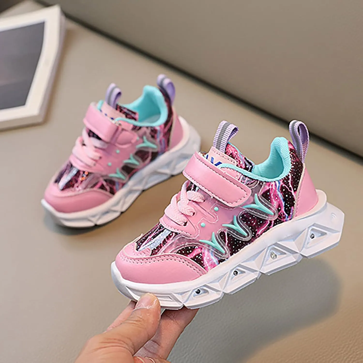 Children's Sneakers LED Charged Breathable Soft Sole Strap Collision Color Toddler Shoes Unisex Sneakers Shoes