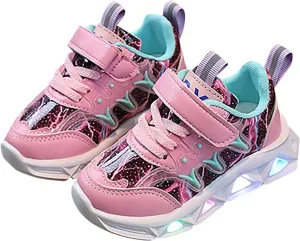 Children's Sneakers LED Charged Breathable Soft Sole Strap Collision Color Toddler Shoes Unisex Sneakers Shoes