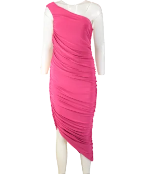 Club L Pink Late Night Ruched One Shoulder Midi Dress UK 10