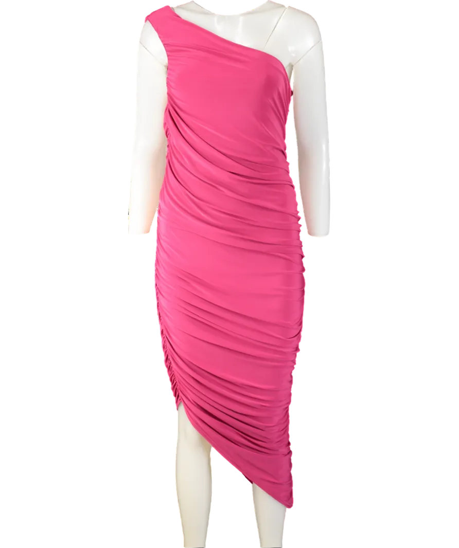 Club L Pink Late Night Ruched One Shoulder Midi Dress UK 10