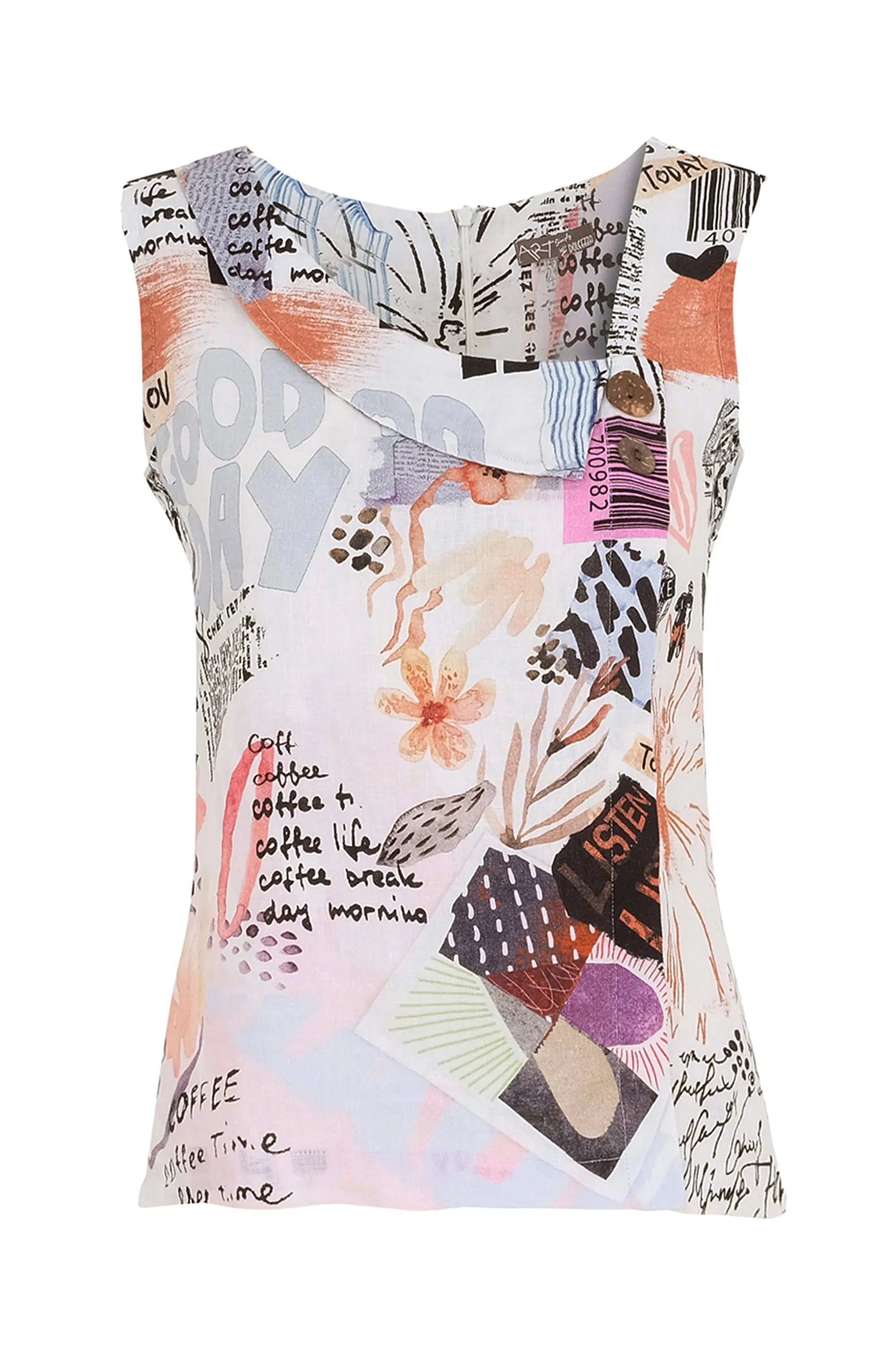 COFFEE TIME ASYMMETRIC COLLAR SLEEVELESS TOP