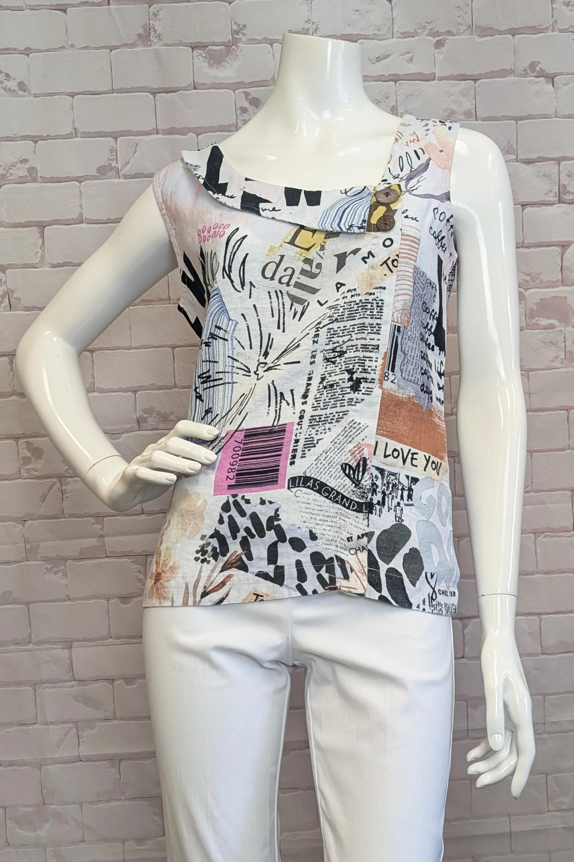 COFFEE TIME ASYMMETRIC COLLAR SLEEVELESS TOP