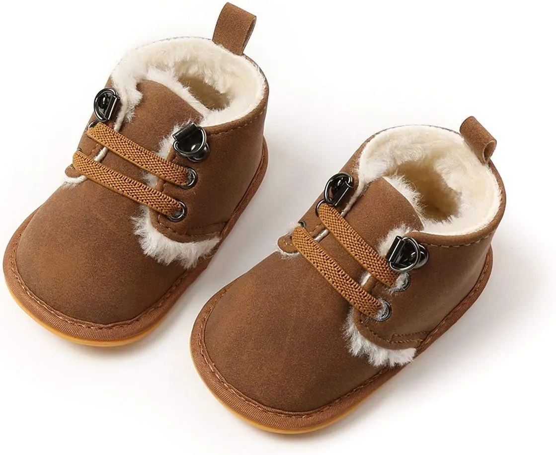 COSANKIM Baby Booties Baby Girl Shoes Winter Warm Fur Lining Non-Slip Lace Up Newborn Boots Infant Toddler First Walker Crib Shoes