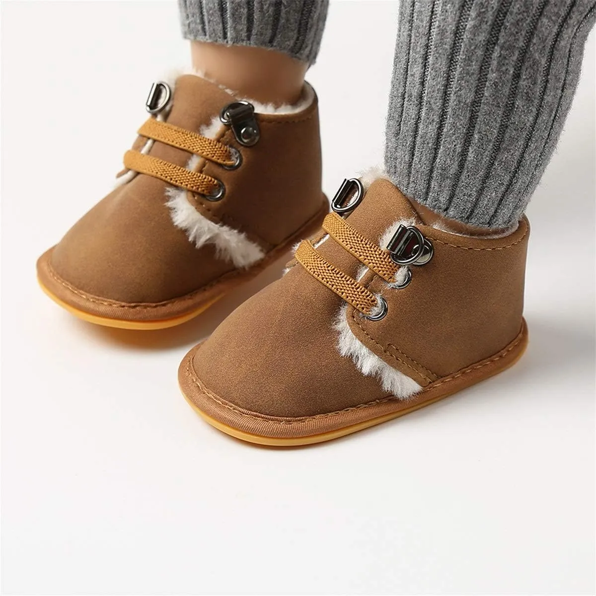 COSANKIM Baby Booties Baby Girl Shoes Winter Warm Fur Lining Non-Slip Lace Up Newborn Boots Infant Toddler First Walker Crib Shoes