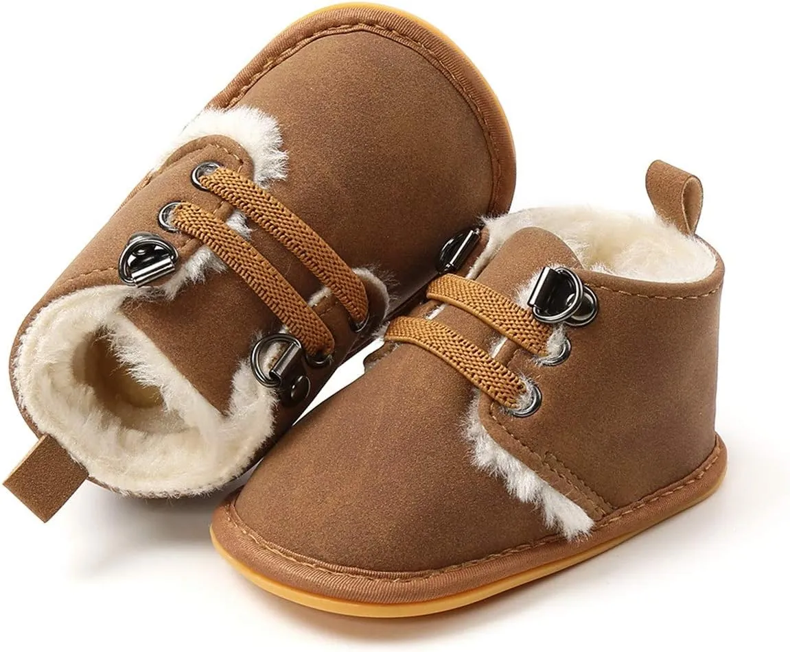 COSANKIM Baby Booties Baby Girl Shoes Winter Warm Fur Lining Non-Slip Lace Up Newborn Boots Infant Toddler First Walker Crib Shoes