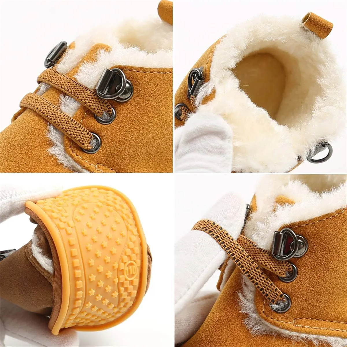 COSANKIM Baby Booties Baby Girl Shoes Winter Warm Fur Lining Non-Slip Lace Up Newborn Boots Infant Toddler First Walker Crib Shoes