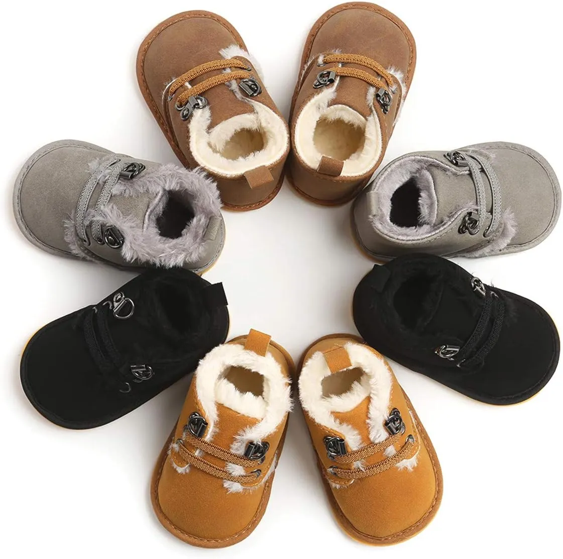 COSANKIM Baby Booties Baby Girl Shoes Winter Warm Fur Lining Non-Slip Lace Up Newborn Boots Infant Toddler First Walker Crib Shoes