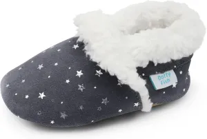 Dotty Fish Baby & Toddler Suede Slippers  Fleece Lined, Non-Slip Soft Sole Shoes  Warm Cozy Slippers for Boys & Girls  Ages 0-4