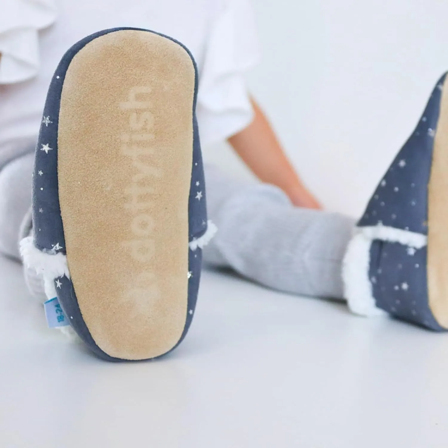 Dotty Fish Baby & Toddler Suede Slippers  Fleece Lined, Non-Slip Soft Sole Shoes  Warm Cozy Slippers for Boys & Girls  Ages 0-4
