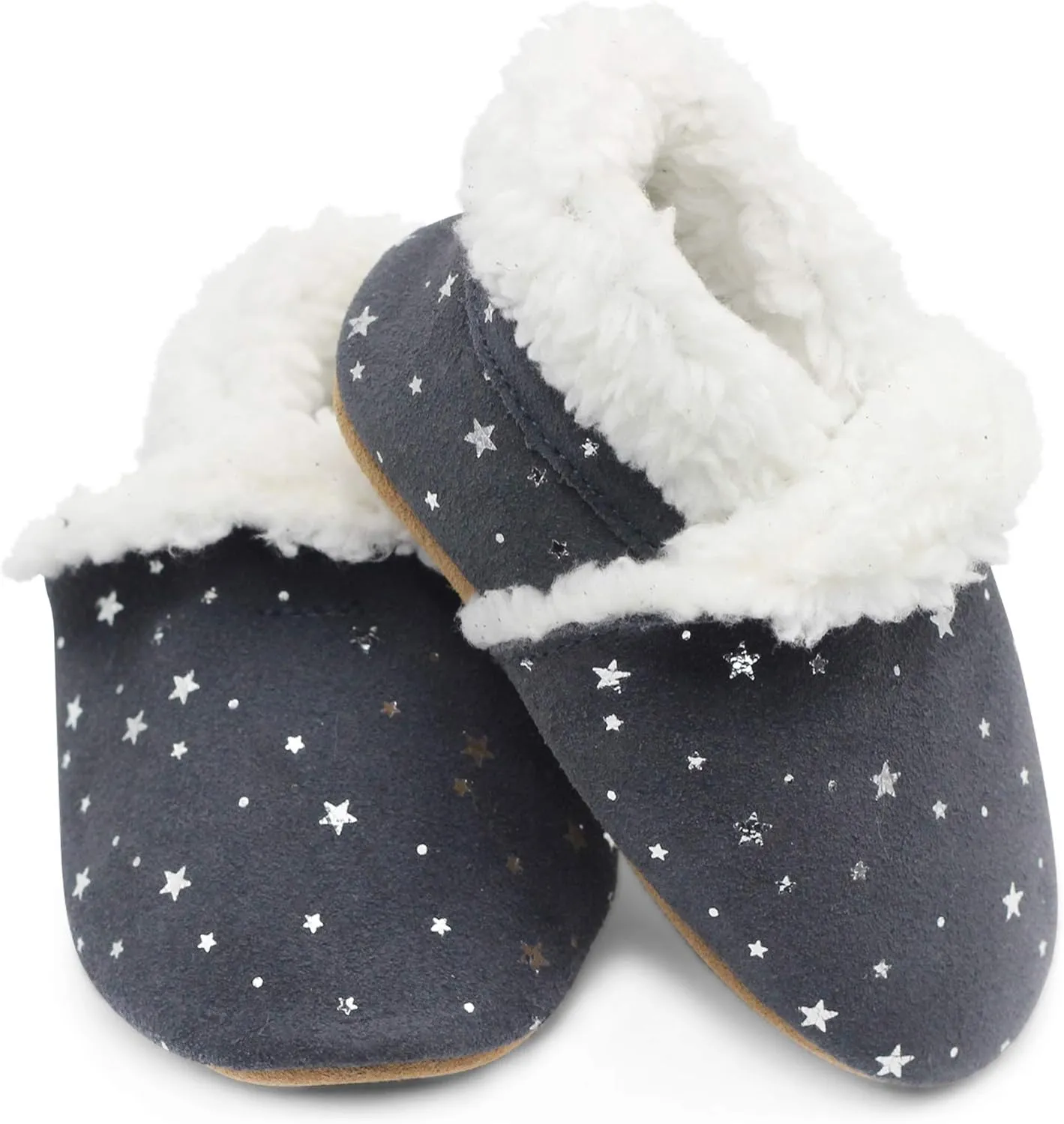Dotty Fish Baby & Toddler Suede Slippers  Fleece Lined, Non-Slip Soft Sole Shoes  Warm Cozy Slippers for Boys & Girls  Ages 0-4