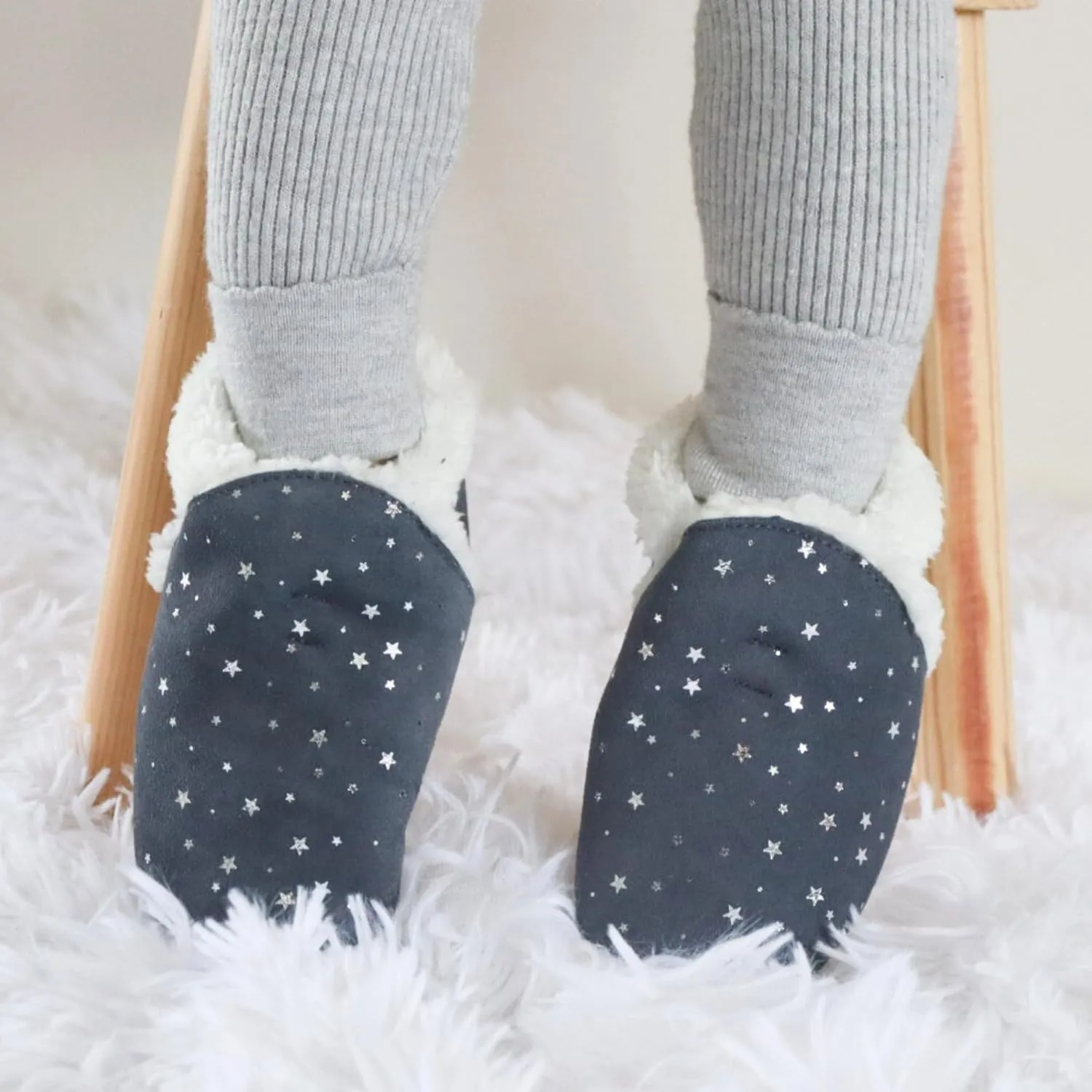 Dotty Fish Baby & Toddler Suede Slippers  Fleece Lined, Non-Slip Soft Sole Shoes  Warm Cozy Slippers for Boys & Girls  Ages 0-4