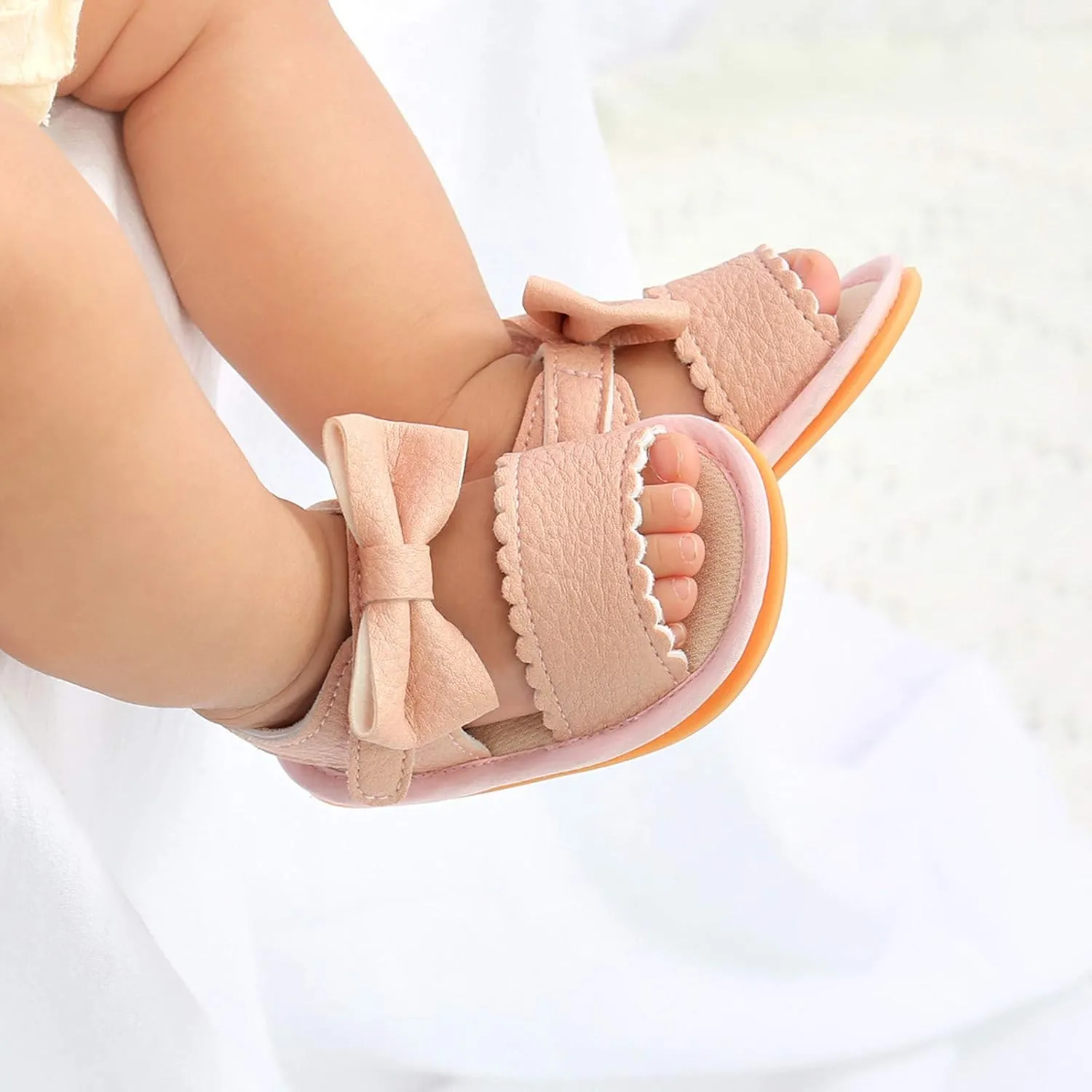 EnJoCho Baby Girl Boy Beach Sandals Soft Rubber Sole Anti-Slip Summer Bowknot Shoes Toddler Flats First Walkers Crib Shoe