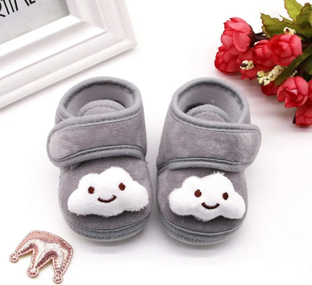 EnJoCho Baby Girls Boys Shoes Soft Anti-Slip Sole Newborn First Walkers Star Cotton Unisex Infant Sneakers 0-18M (Gray-06#A, 6-12M)