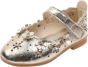 EnJoCho Girls Sandal Shoes Flower Shoes Hollow Flower Shoes Sandals Soft Sole Princess Sandals Baby Shoes 1-11 Years (Gold, 2 Years)