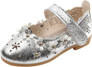 EnJoCho Girls Sandal Shoes Flower Shoes Hollow Flower Shoes Sandals Soft Sole Princess Sandals Baby Shoes 1-11 Years (Silver, 18 Months)