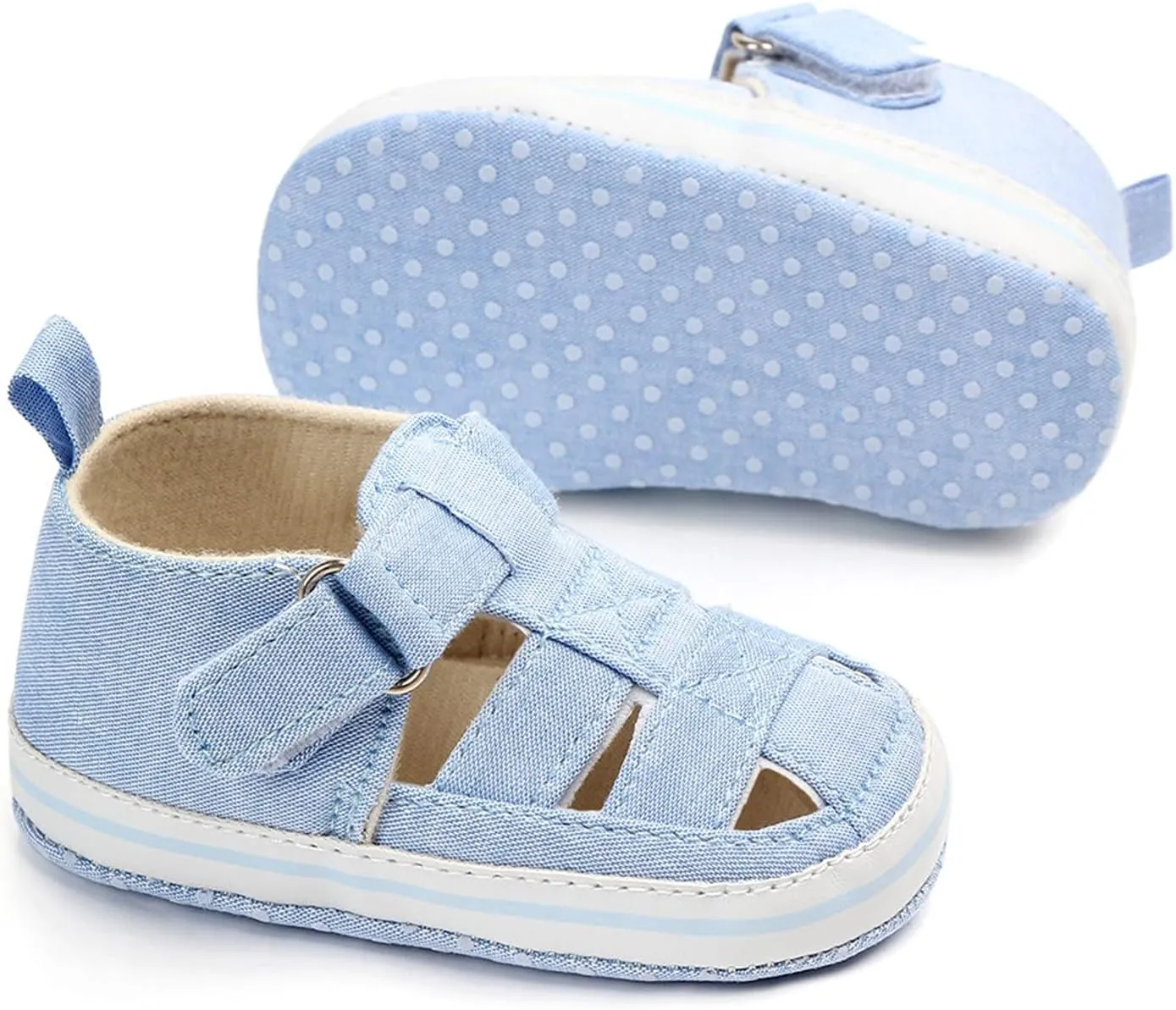 EnJoCho Infant Baby Girls Boys Sandals Summer Crib Shoes Toddler Pu Cotton Soft Rubber Sole Dress Flats First Walker Shoes (Blue-03#, 6-9Months)