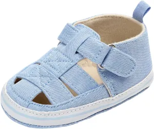 EnJoCho Infant Baby Girls Boys Sandals Summer Crib Shoes Toddler Pu Cotton Soft Rubber Sole Dress Flats First Walker Shoes (Blue-03#, 6-9Months)