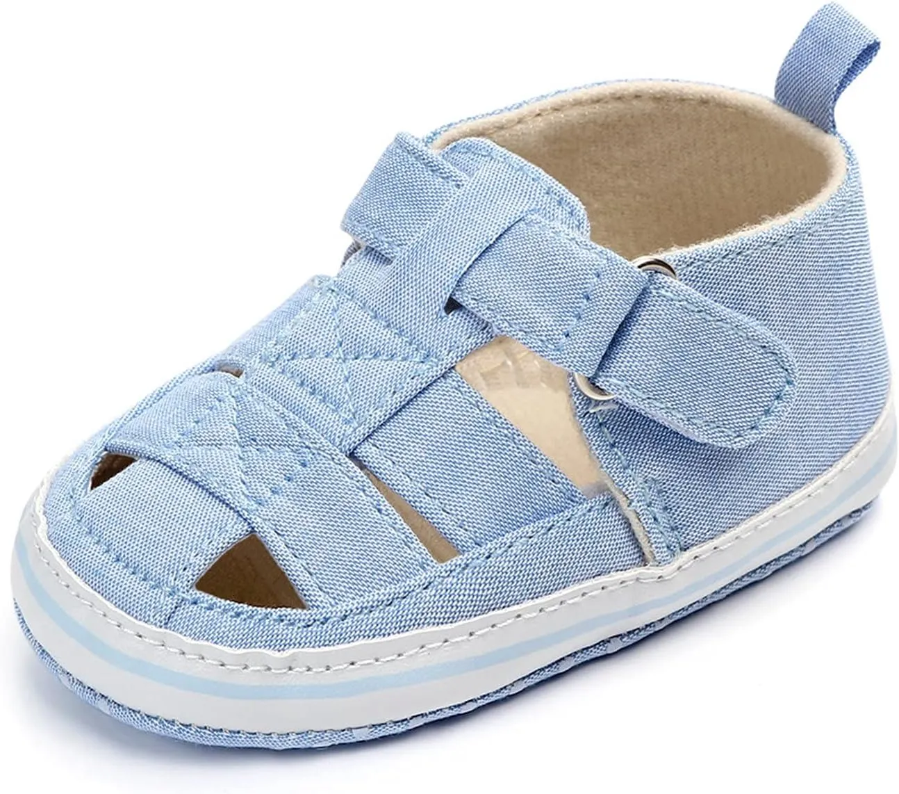EnJoCho Infant Baby Girls Boys Sandals Summer Crib Shoes Toddler Pu Cotton Soft Rubber Sole Dress Flats First Walker Shoes (Blue-03#, 6-9Months)