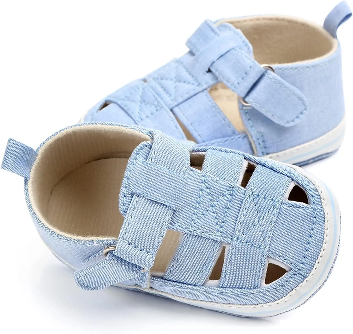 EnJoCho Infant Baby Girls Boys Sandals Summer Crib Shoes Toddler Pu Cotton Soft Rubber Sole Dress Flats First Walker Shoes (Blue-03#, 6-9Months)